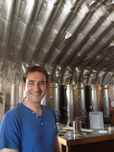 In my element at Harwood Estates - This small winery produces a few thousand bottles per year, the magic happens in part in the stainless steel tanks behind me. 